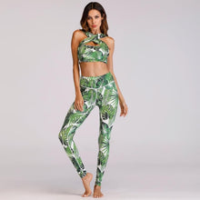 Bra & Trousers Leaf Print Sports Yoga